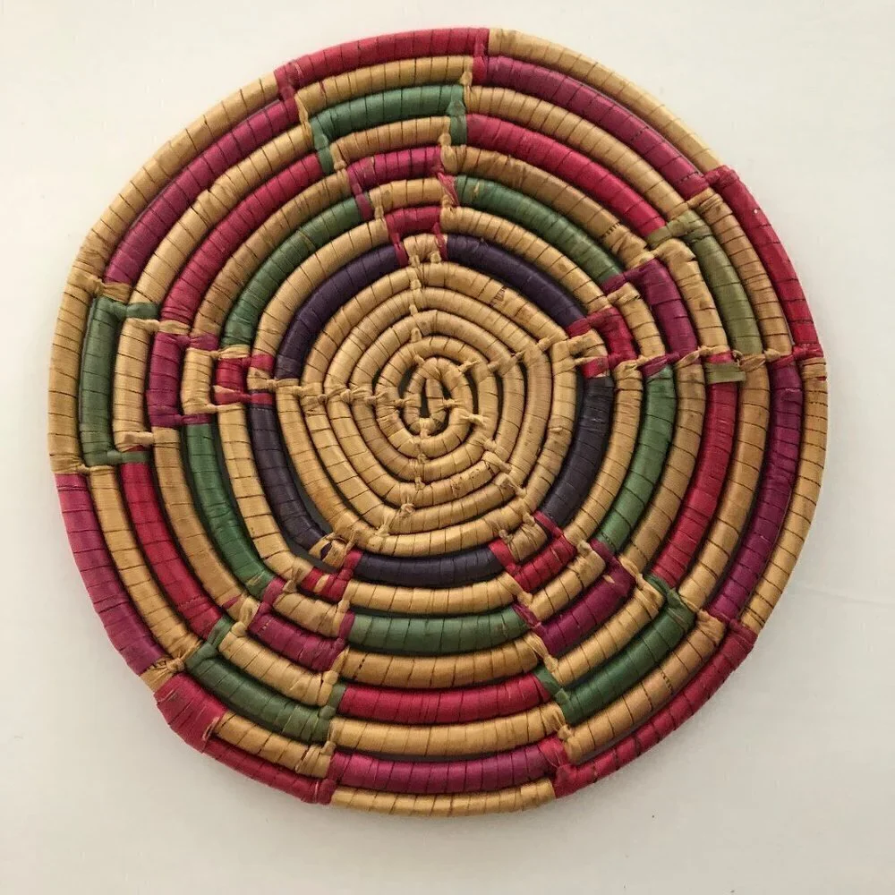 Vintage Hand Woven Basket Coiled Trivet  7.5
